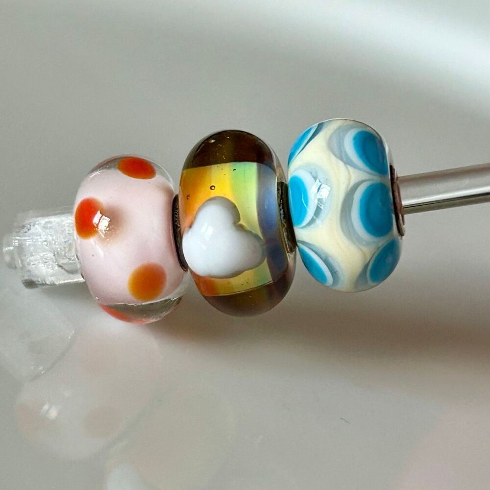 TROLLBEADS Lot of 3 Together Apart | Blue Cream & Pink Coral Uniques | LAA 925S
